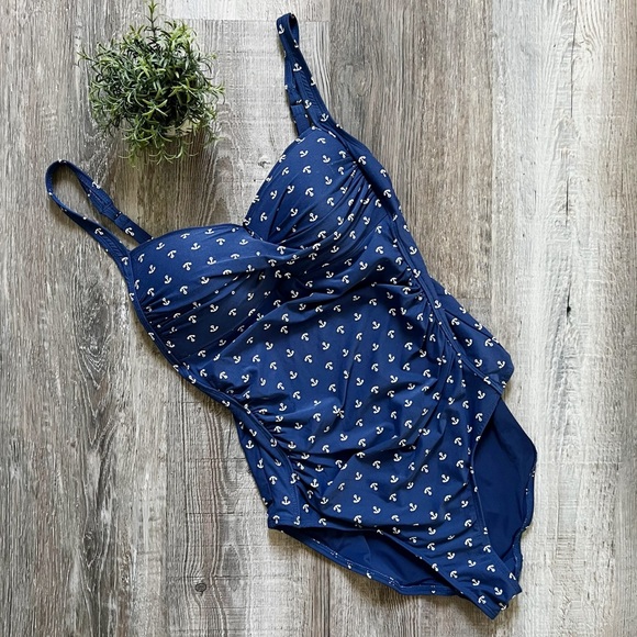 Nip Tuck Anchor Joanne Twist Front Tummy Control One 1 Piece Swimsuit - Picture 5 of 10